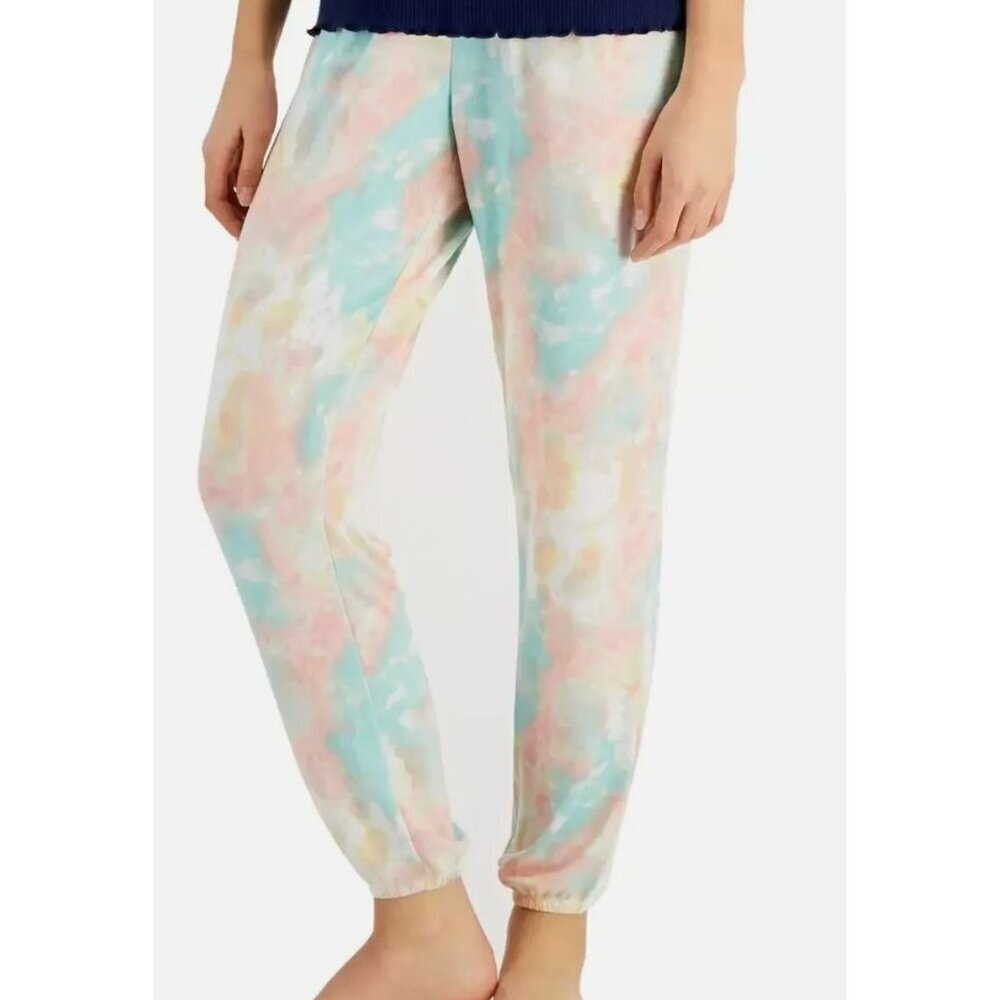 Jenni Women's XS Smocked-Waist Lounge Pajama Pants Multi Tie Dye Colorful Comfy